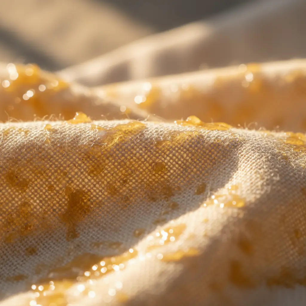 Close up of natural cotton fabric with golden beeswax