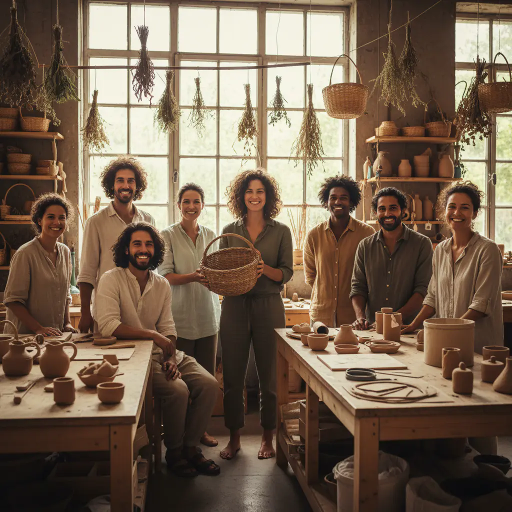 Smiling team in the workshop